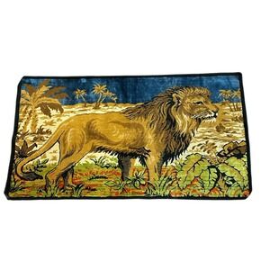 Vintage Authentic Woven Lion Tropical Rug Wall Hanging Tapestry 38" x 21"